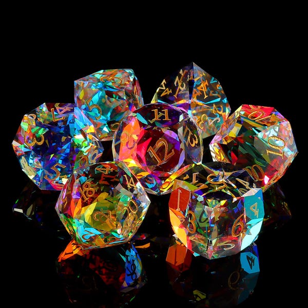 Dichroic Star Faceset Multi-faceted Prism Glass Dice Set| Dungeons and Dragons Tabletop RPG Game MTG Role Polyhedral Dice Set D20