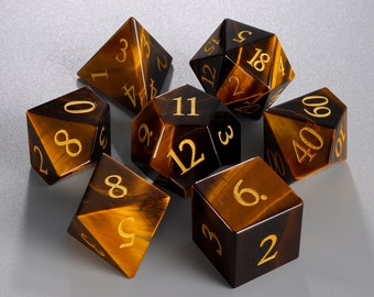 Natural Tiger's Eye DnD Dice Set| Gemstone D20 Dice Set| Dungeons and Dragons Tabletop Gaming RPG DND Role Polyhedral Gaming Dice Set