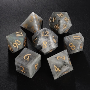Natural White Labradorite DnD Dice Set| Gemstone D20 Dice Set| Dungeons and Dragons Tabletop Gaming RPG DND Role Polyhedral Gaming Dice Set