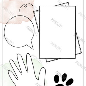 May include: A black and white printable worksheet with the German phrase "Ich benutze meine H&auml;nde!"  The worksheet includes a speech bubble, a handprint, and a paw print.