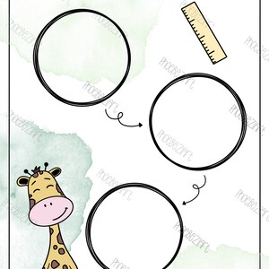 May include: A printable growth chart featuring a cute cartoon giraffe with a ruler and three circles to track growth. The text "Ich werde immer gr&ouml;&szlig;er!" is written at the top of the chart.