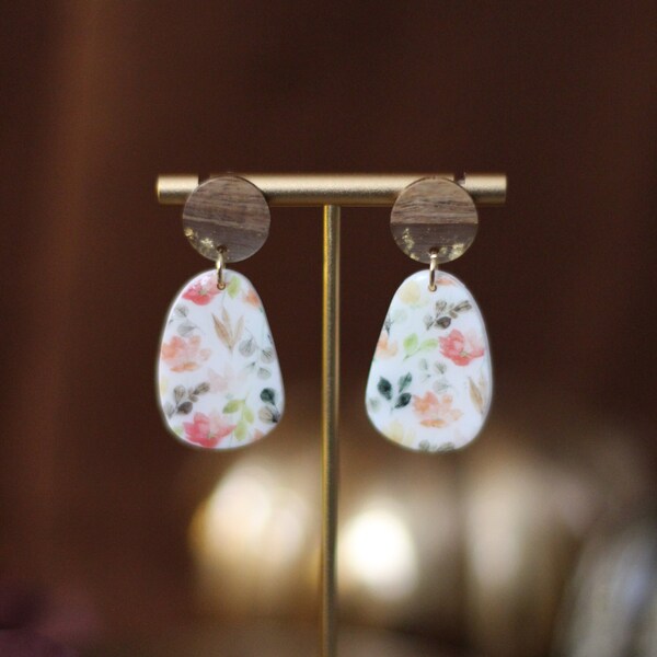 OLIVIA | Wooden Blossoms | Boucles d’oreilles | Argile polymère | Artisanal | Fait main | Bijoux | Handmade | Polymer Clay | Earrings