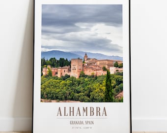 Sheet of the Alhambra with coordinates | Granada | Andalusia | Photo poster