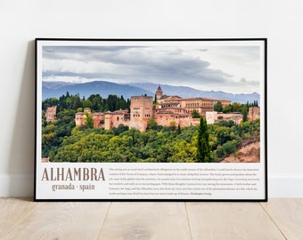 Alhambra print with text by Washington Irving | Granada | Andalusia | Photo poster