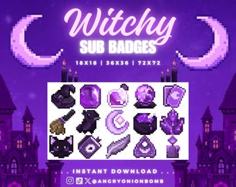 Badge Twitch Spooky Witch, Bit Badge / pixel art goth halloween carino kawaii gotico corvo corvo emo gatto nero cristallo tarocchi