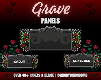 Panele Twitch Grave do streamingu | Panele zasobów Twitch: halloween, emo, wampir, krew, alternatywa, gotyk, gotyk, vtuber, upiorny, szkarłatny, czerwony, róża