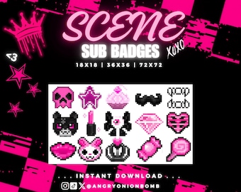 Scene Alternative Twitch Sub Bit Badges for Streaming | [15] Pixel Bit Badges Pixel art Pink 2000s goth vampire candy y2k