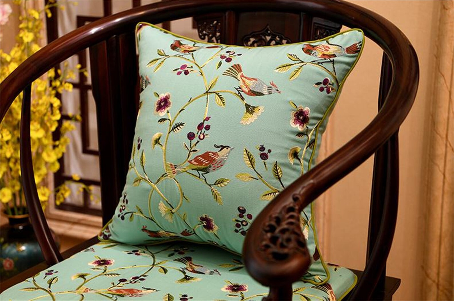 Cotton and Linen Bed Headrest Cushion Embroidered Flower and Etsy