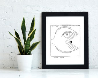 Fish - Downloadable Printable Wall Art - Minimalist - Contemporary - Abstract - B/W - Line Art