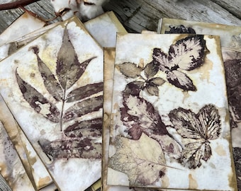 Eco printed paper, Botanical print, Scrapbooking paper, Floral design