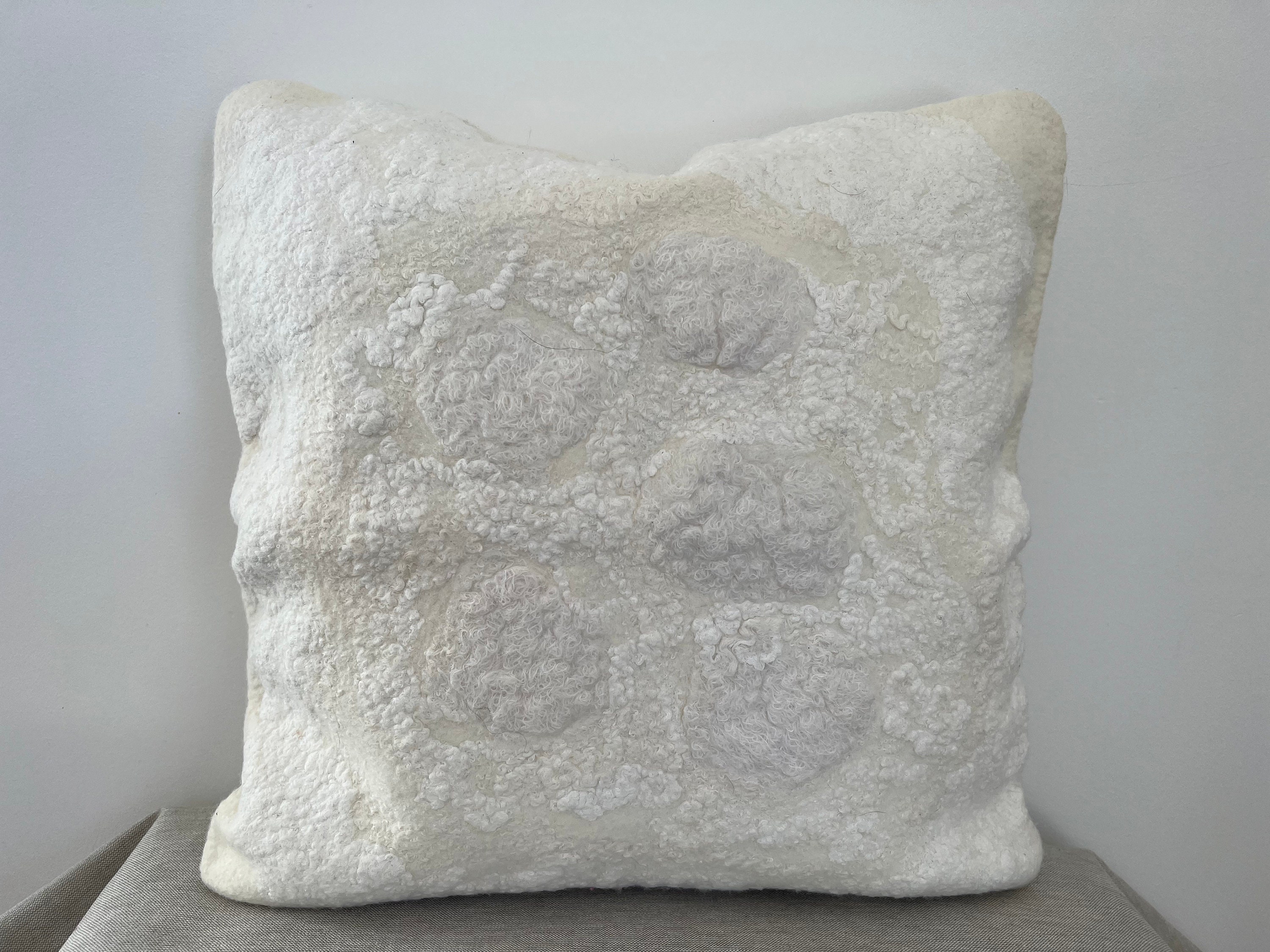 Merino Wool Cashmere CC Pillow Cushion in Beige Off-White