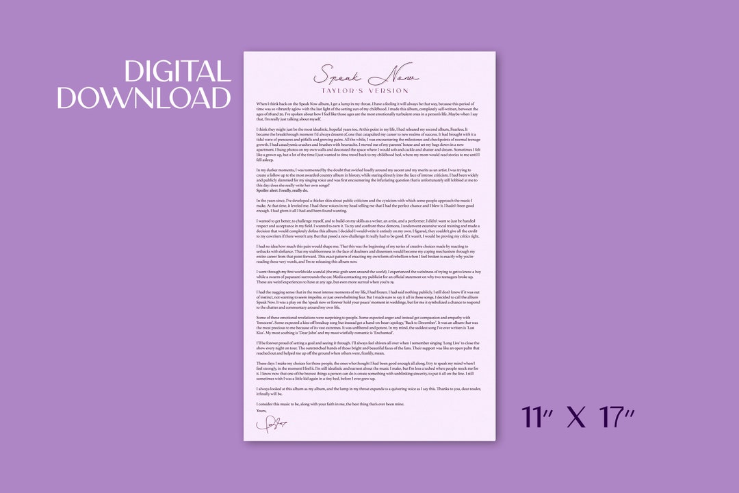 Speak Now Taylor's Version Prologue POSTER DIGITAL Etsy