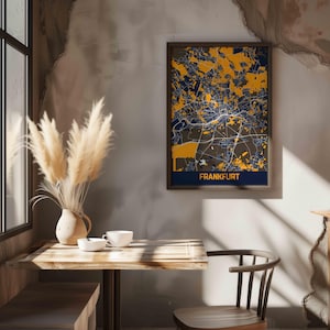 Frankfurt City Map Poster – Modern Blue & Gold Wall Art Print, Minimalist Frankfurt  Street Map, Urban City Decor, Limited Edition