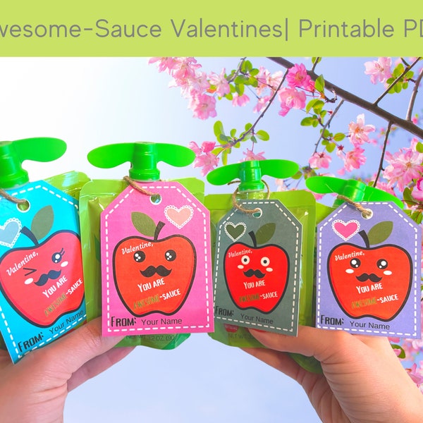 Mustache Applesauce Pouch Awesome-Sauce | Kids Valentine, School Valentine, Classroom Valentine, Instant Download, Non-candy Valentine