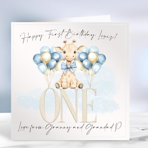 Blue Giraffe Birthday Card, First Birthday, Custom Text, Cute Birthday Card For Boys, Card For Nephew, Cousin, Son, Brother, Ireland, Irish