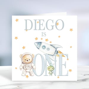 Personalised Boys First Birthday Card, One Card, Custom Text, Birthday Card For Grandson, Son, Nephew, Space Card, Ireland, Irish