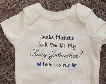 Will You Be My Fairy Godmother Baby Vest | Personalised Baby Vest | Bodysuit | Any Text | Personalised | Baby Boy | Baby Girl | Christening