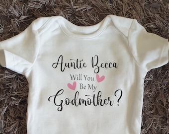 Will You Be My Godmother Baby Vest | Personalised Baby Vest | Bodysuit | Any Text | Personalised | Baby Boy | Baby Girl | Christening