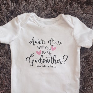 Will You Be My Godmother Baby Vest Personalised Baby Vest Bodysuit Any Text Personalised Baby Boy Baby Girl Christening image 4