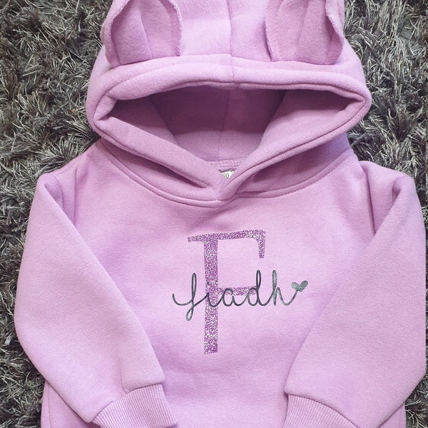 Lilac Personalised Childrens Bear Hoodie Name and Initial | Kids | Ireland | Irish | Jumper | Kids | Baby | Toddler | Gift | Custom |