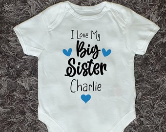 I Love My Big Sister Baby Vest | Personalised Baby Vest | Pregnancy Announcement | Sibling Gift | Bodysuit | Any Text | Ireland | Irish