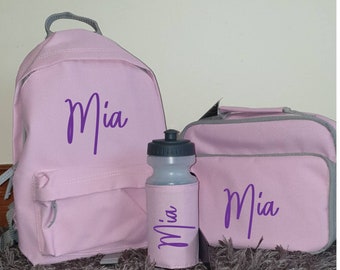 Personalised Pink Back To School Set, Backpack, Water Bottle, Lunch Box, Nursery, Toddler, Preschool, Creche, Name, Initial, Ireland,  Irish