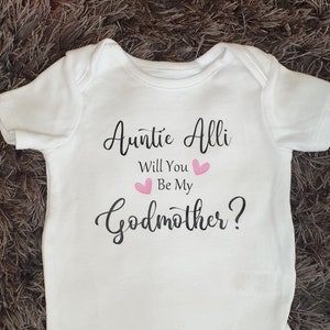 Will You Be My Godmother Baby Vest Personalised Baby Vest Bodysuit Any Text Personalised Baby Boy Baby Girl Christening image 3