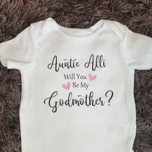 Will You Be My Godmother Baby Vest Personalised Baby Vest Bodysuit Any Text Personalised Baby Boy Baby Girl Christening imagem 3