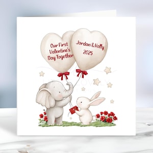 Tarjeta personalizada para el día de San Valentín, primer día de San Valentín juntos, tarjeta de San Valentín para novio, novia, tarjeta con elefante, Irlanda, irlandés