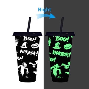 Halloween Glow In The Dark Cold Cup, Personalised Tumbler, Straw Drink Container, Reusable Cup, Halloween Gift, Custom Name, Ireland, Irish image 2