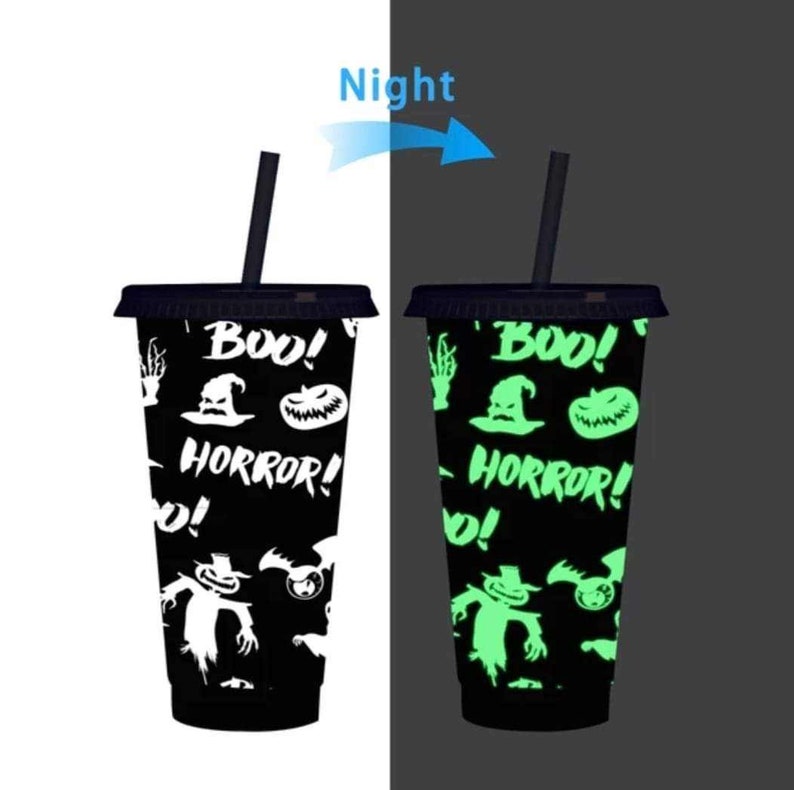 Halloween Glow In The Dark Cold Cup, Personalised Tumbler, Straw Drink Container, Reusable Cup, Halloween Gift, Custom Name, Ireland, Irish image 2