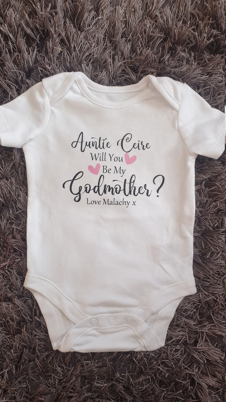 Will You Be My Godmother Baby Vest Personalised Baby Vest Bodysuit Any Text Personalised Baby Boy Baby Girl Christening imagem 4