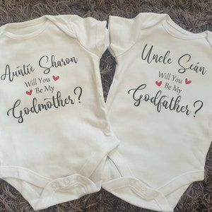 Will You Be My Godmother Baby Vest Personalised Baby Vest Bodysuit Any Text Personalised Baby Boy Baby Girl Christening zdjęcie 6