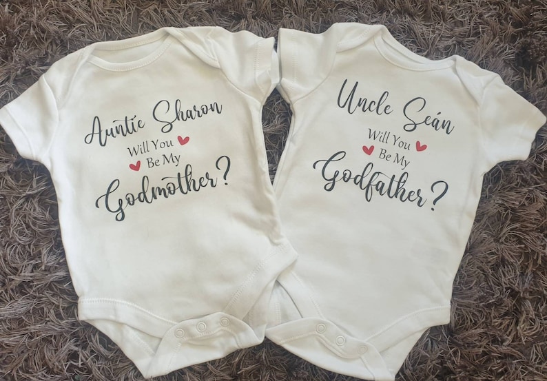 Will You Be My Godmother Baby Vest Personalised Baby Vest Bodysuit Any Text Personalised Baby Boy Baby Girl Christening image 6