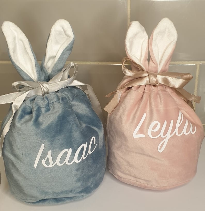 Easter Bunny Ear Treat Bag, Large Velvet Pouch, Small Pouch, Personalised Egg Hunt , Easter Gift For Children, Reusable Bag, Ireland, Irish