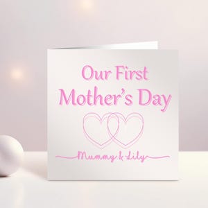Gepersonaliseerde Moederdagkaart, fijne Moederdag, mama, mama, mama, baby's eerste Moederdag, blauw hart, roze harten, Ierland, Iers