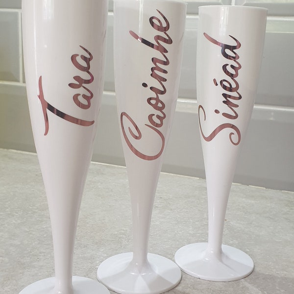 Personalised Plastic Champagne Flute, Hen Party, Bridal Party, Bridesmaid Gift, Wedding, Birthday, Pink Flute, White Flute, Ireland, Irish