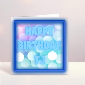Tarjeta de cumpleaños personalizada, nombre neón, tarjeta de cumpleaños personalizada, tarjeta de cumpleaños para niños, tarjeta para niñas, nombre personalizado, Irlanda, irlandés