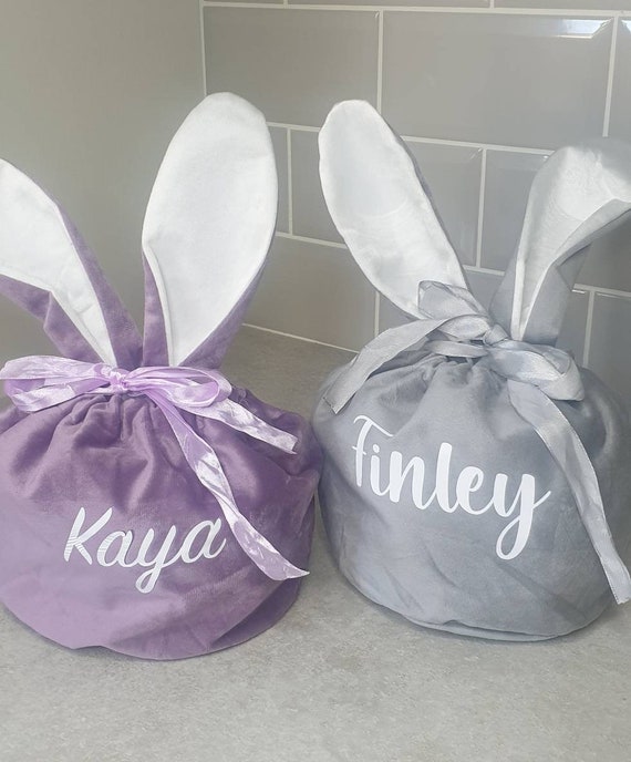 Easter Bunny Ear Treat Bag, Large Velvet Pouch, Personalised  display picture 3