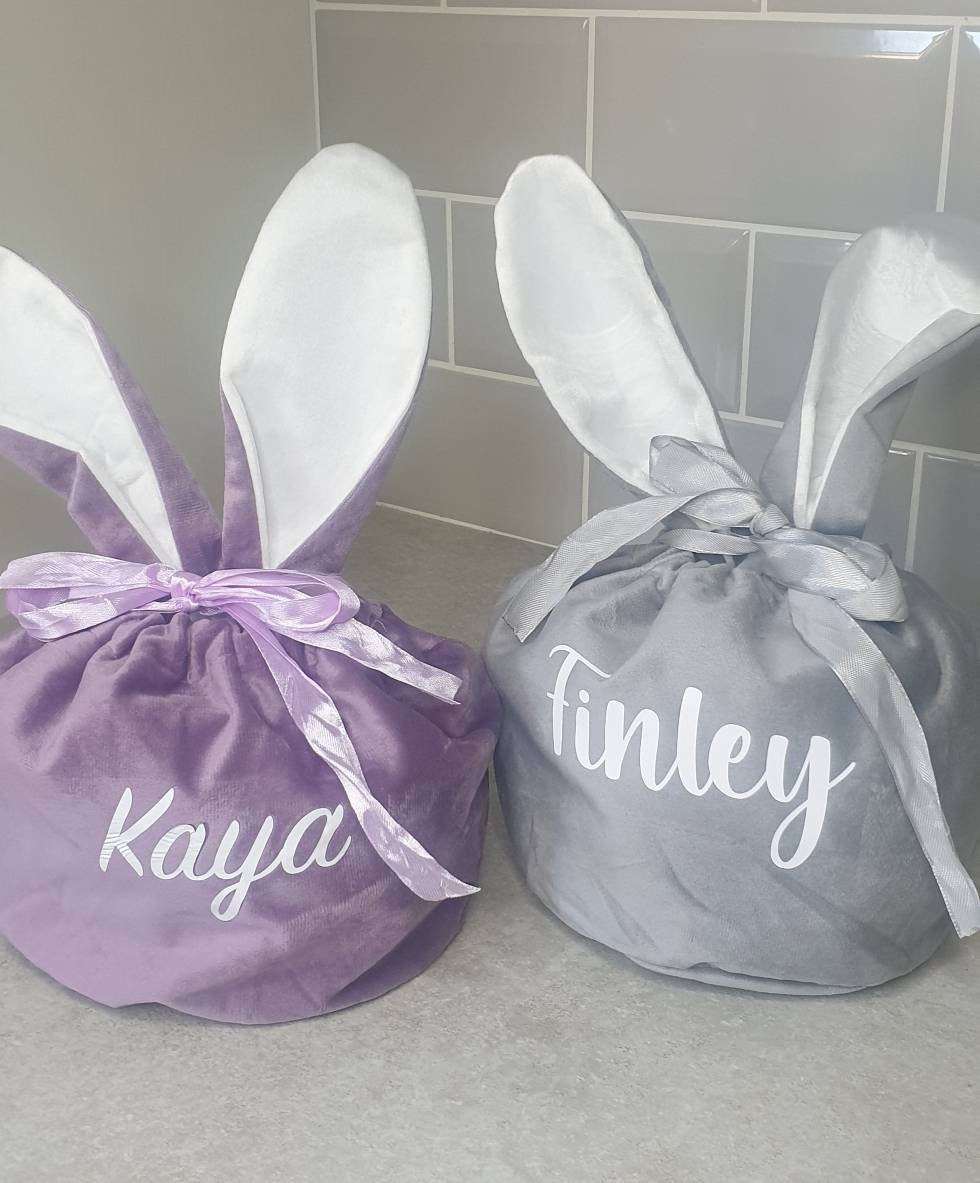 Easter Bunny Ear Treat Bag, Large Velvet Pouch, Small Pouch, Personalised Egg Hunt , Easter Gift For Children, Reusable Bag, Ireland, Irish