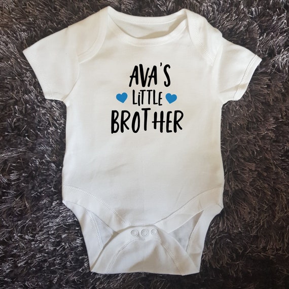 Personalised Any Name Little Brother Boys Baby Grow Vest Bodysuit 