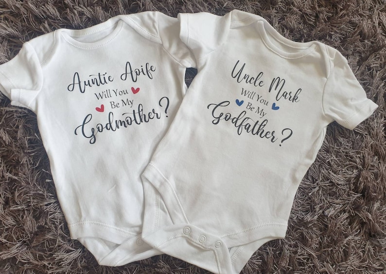 Will You Be My Godmother Baby Vest Personalised Baby Vest Bodysuit Any Text Personalised Baby Boy Baby Girl Christening zdjęcie 7