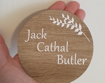 Disco para anunciar el nombre del bebé / Placa para anunciar el nacimiento de un bebé / Anuncio de nacimiento / Accesorio para fotografía de escaneo / Regalo para la futura mamá / Recuerdo personalizado / Irlanda / Irlandés