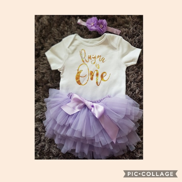 Tutu, gilet et bandeau pour premier anniversaire | Robe 1er anniversaire | Tenue éclatant de gâteau | Petite fille | Paillettes dorées | Personnalisé |Irlande | Irlandais