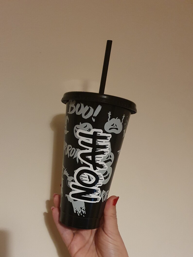 Halloween Glow In The Dark Cold Cup, Personalised Tumbler, Straw Drink Container, Reusable Cup, Halloween Gift, Custom Name, Ireland, Irish image 1