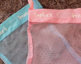 Personalised Seashell Collection Bag, Mesh Beach Bag, Shell Bag, Custom Kids Bag, Holiday Accessory, Children's Vacation, Ireland, Irish