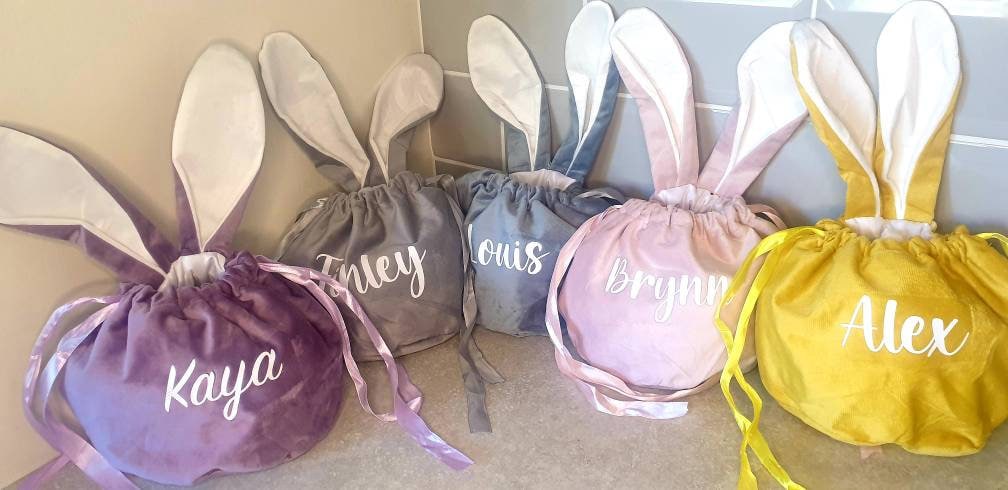 Easter Bunny Ear Treat Bag, Large Velvet Pouch, Small Pouch, Personalised Egg Hunt , Easter Gift For Children, Reusable Bag, Ireland, Irish