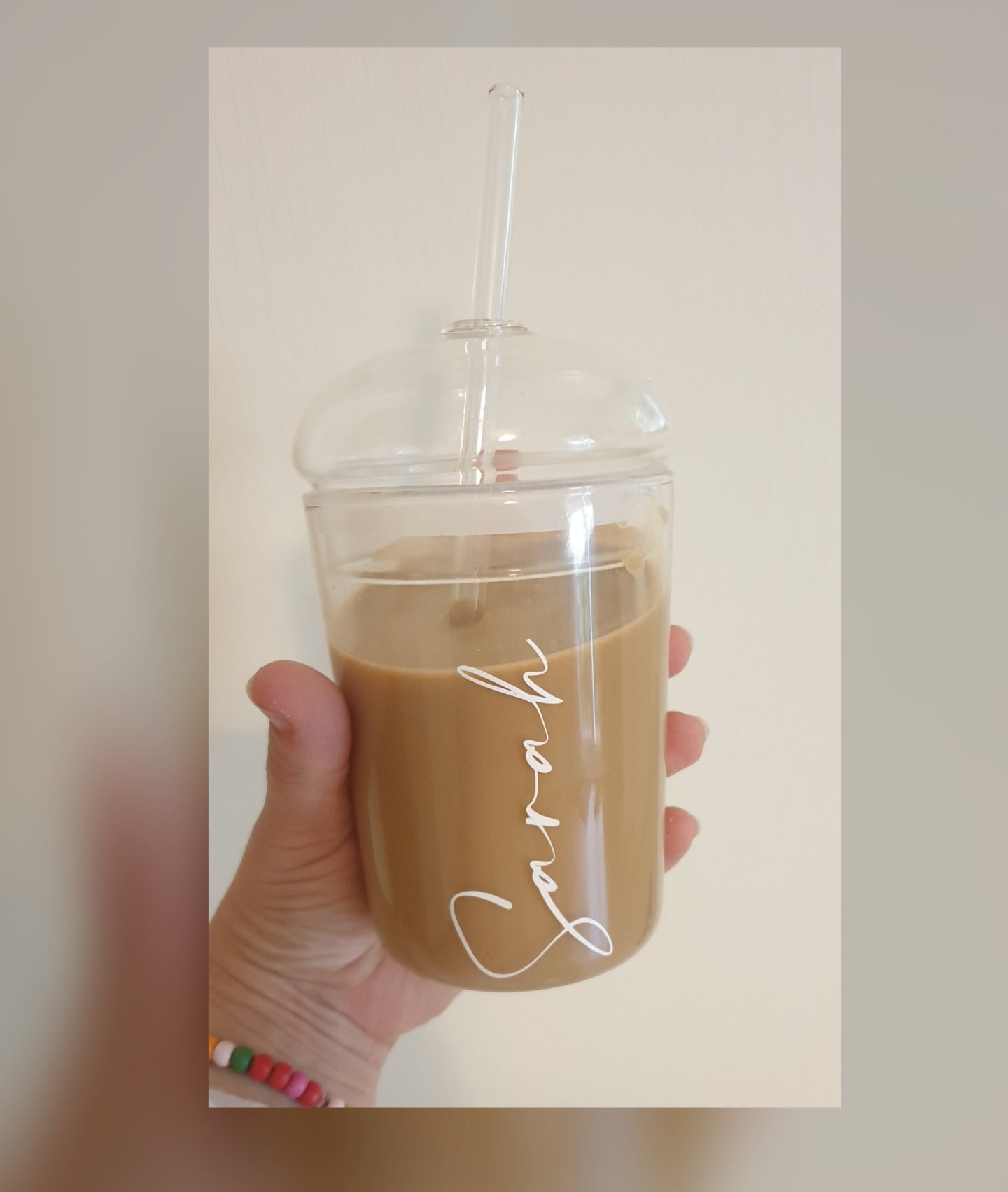 Qancesd Glass Cup with Lid and Straw, 16oz Iced Coffee Cups with Lids,  Glass Tumbler with Dome Lid, …See more Qancesd Glass Cup with Lid and  Straw