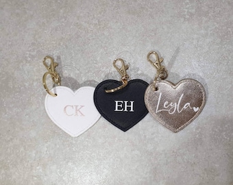 Personalised Heart Keyring, Hand Bag Charm, Custom Key chain, Name, Inital, Monogram, Bag Clip, PU Leather, Car Keys, Ireland, Irish