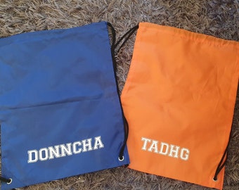 gepersonaliseerde naam drawstring tas, PE tas, kinderen sporttas, aangepaste, kit tas, sport, jongens, meisjes, terug naar school, partij gunst, Ierland Iers